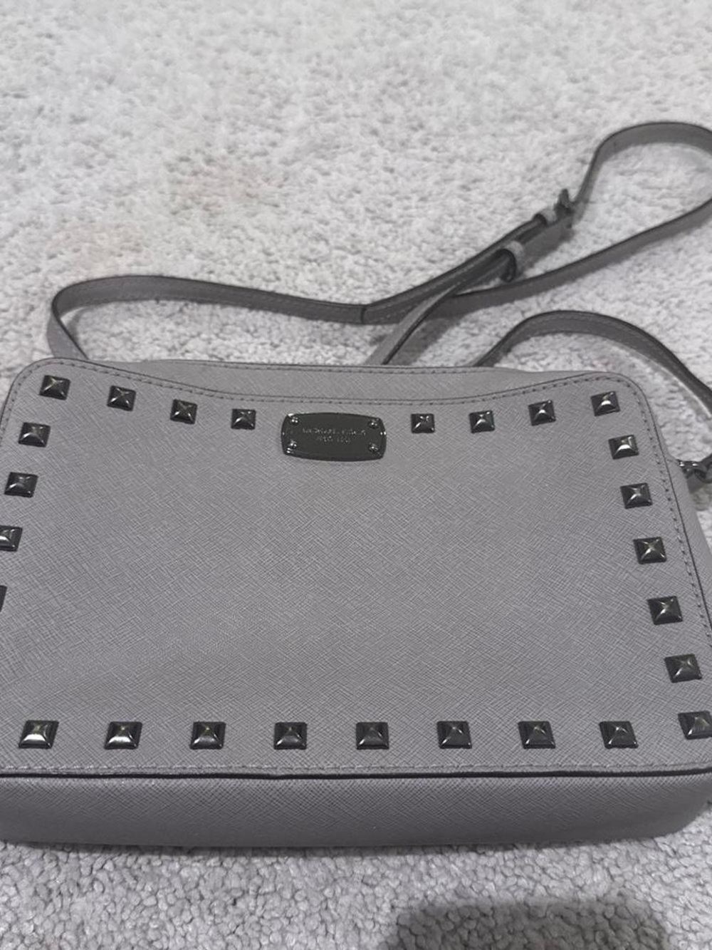 Michael Kors Light Gray Studded Saffiano Crossbody